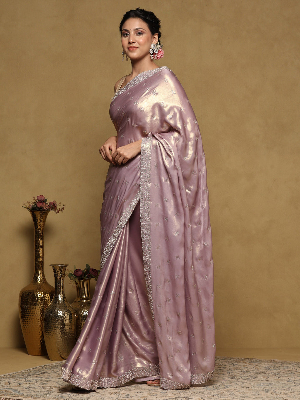 Lavender Embroidered Tissue Saree