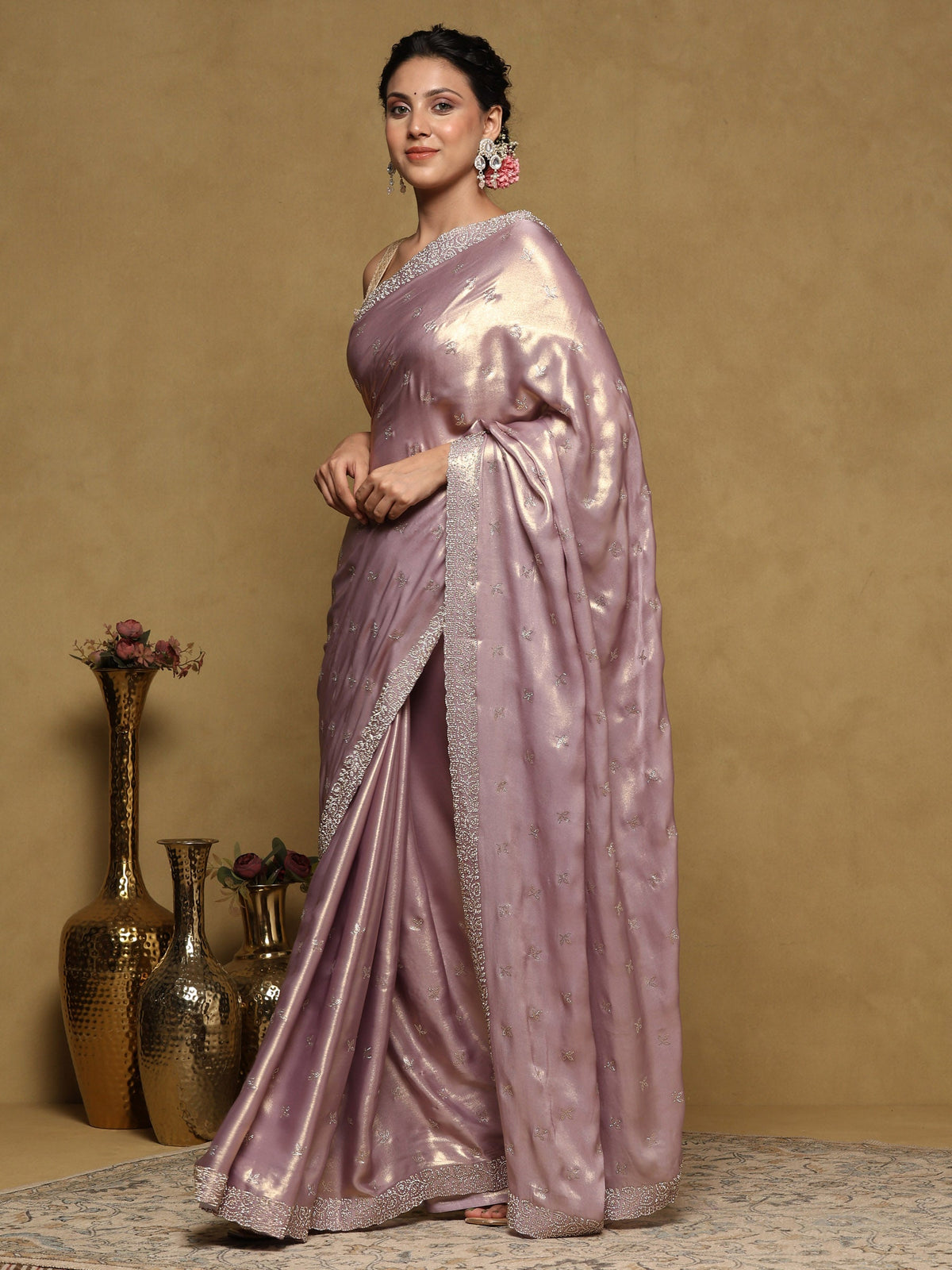 Lavender Embroidered Tissue Saree