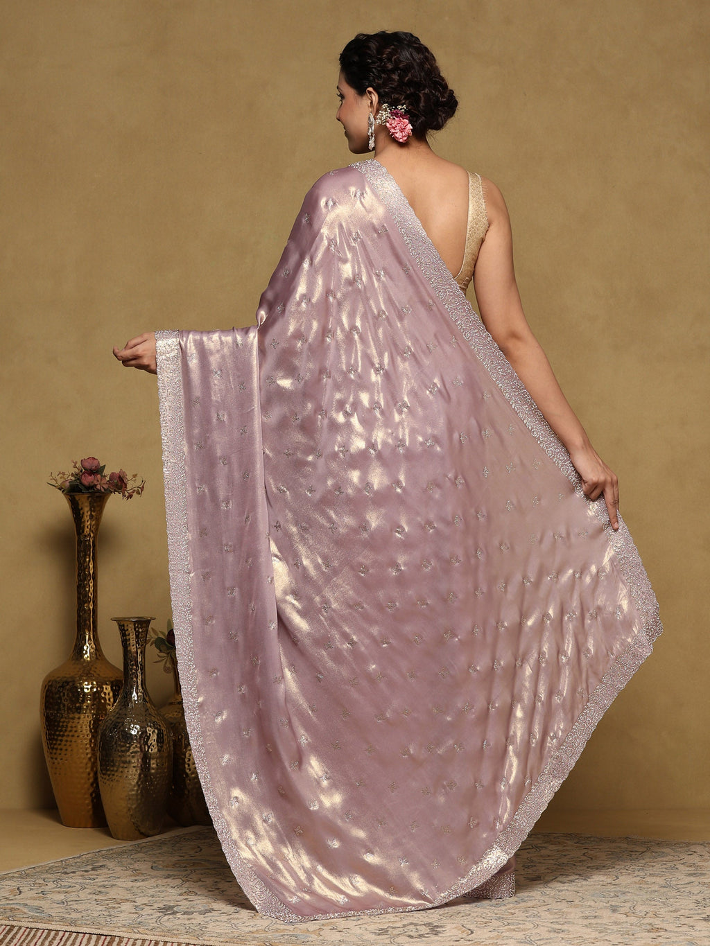 Lavender Embroidered Tissue Saree