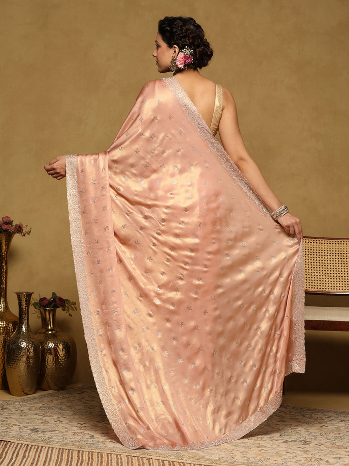 Peach Embroidered Tissue Saree