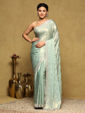 Sea Green Embroidered Tissue Saree