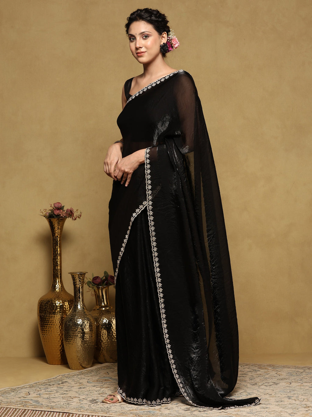 Black Embroidered Tissue Saree