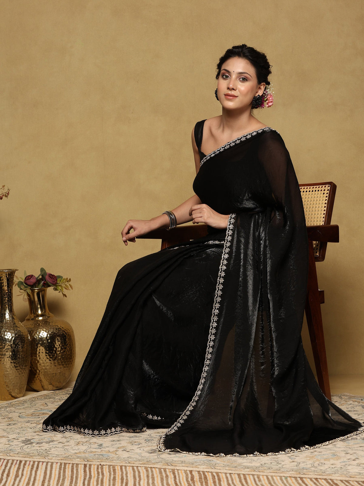 Black Embroidered Tissue Saree