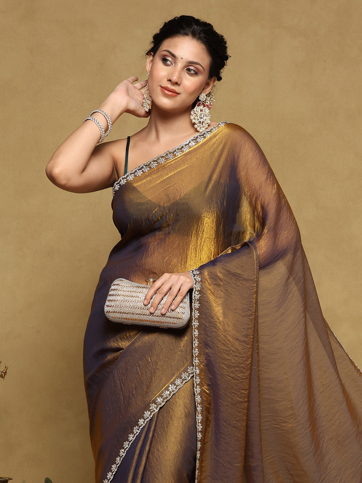 Blue Embroidered Tissue Saree