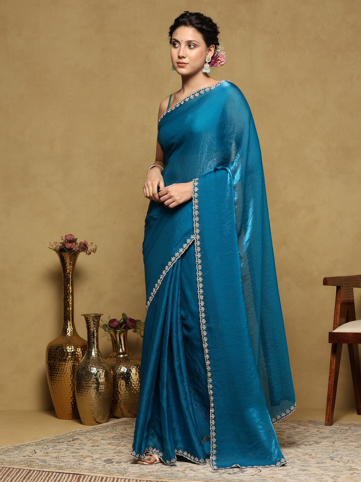 Firozee Embroidered Tissue Saree