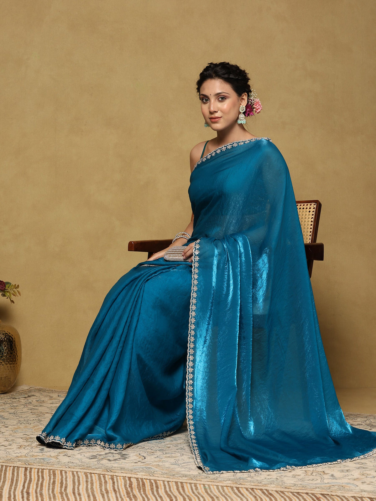 Firozee Embroidered Tissue Saree