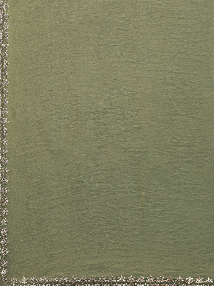 Green Embroidered Tissue Saree