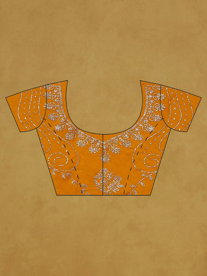Mustard Embroidered Tissue Saree