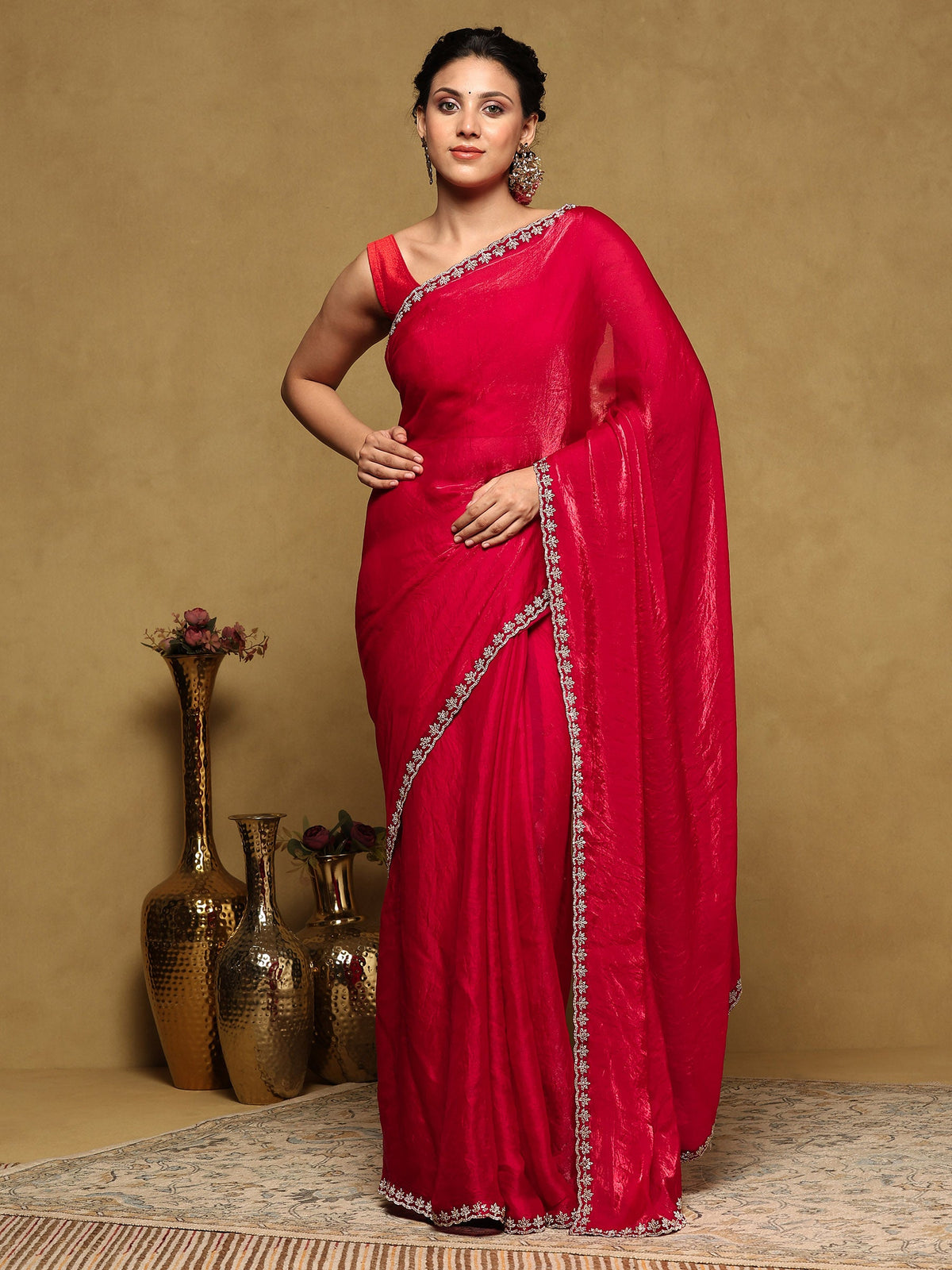 Rani Embroidered Tissue Saree