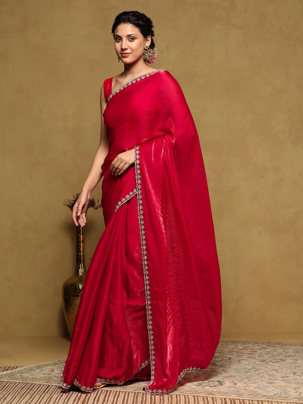Rani Embroidered Tissue Saree