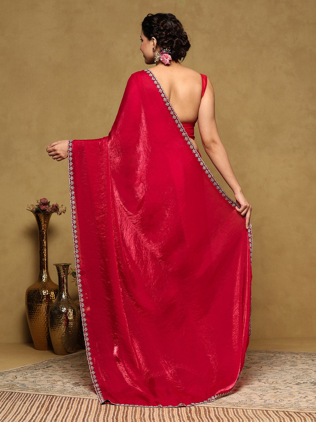 Rani Embroidered Tissue Saree