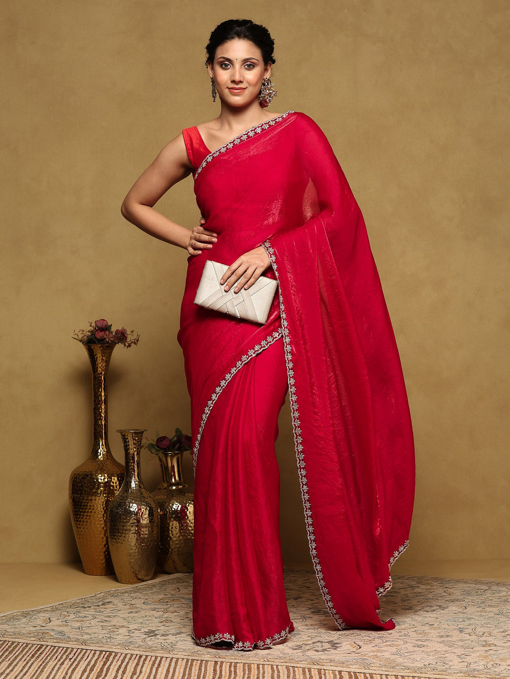 Rani Embroidered Tissue Saree