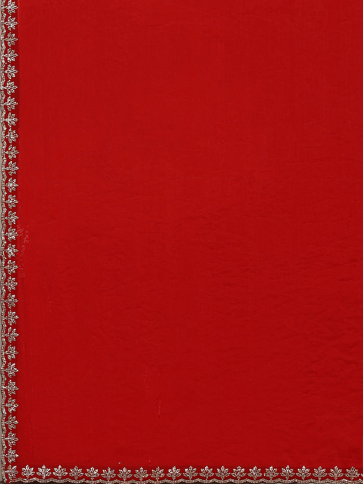 Red Embroidered Tissue Saree