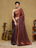 Rust Embroidered Tissue Saree