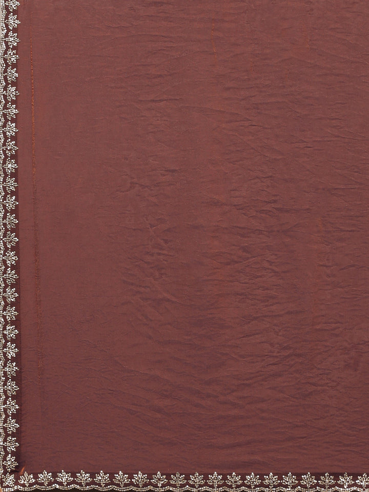 Rust Embroidered Tissue Saree