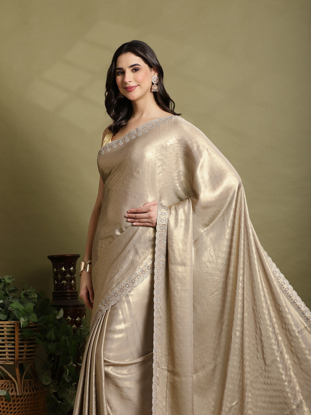 Grey Embroidered Tissue Saree