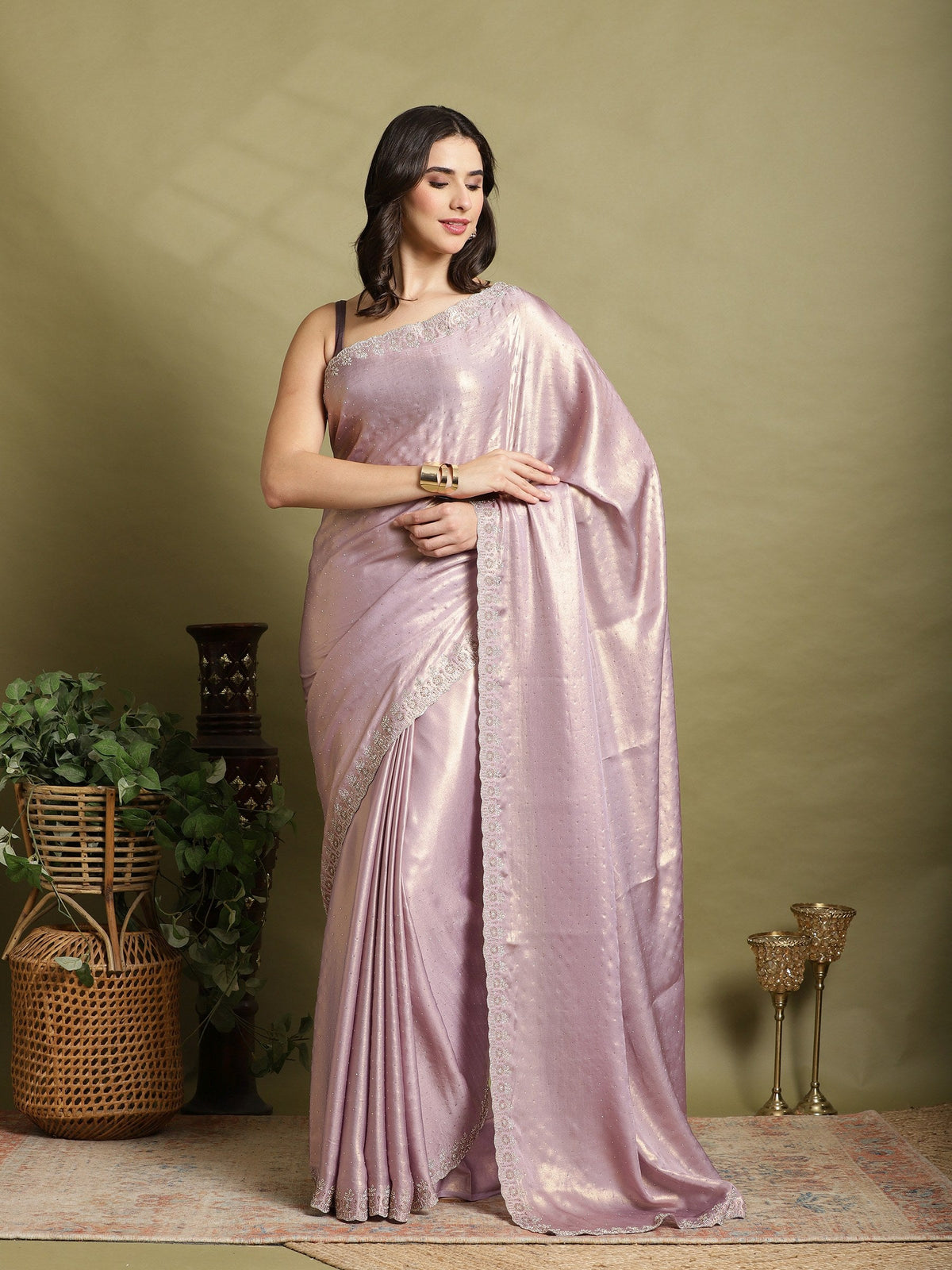 Lavender Embroidered Tissue Saree