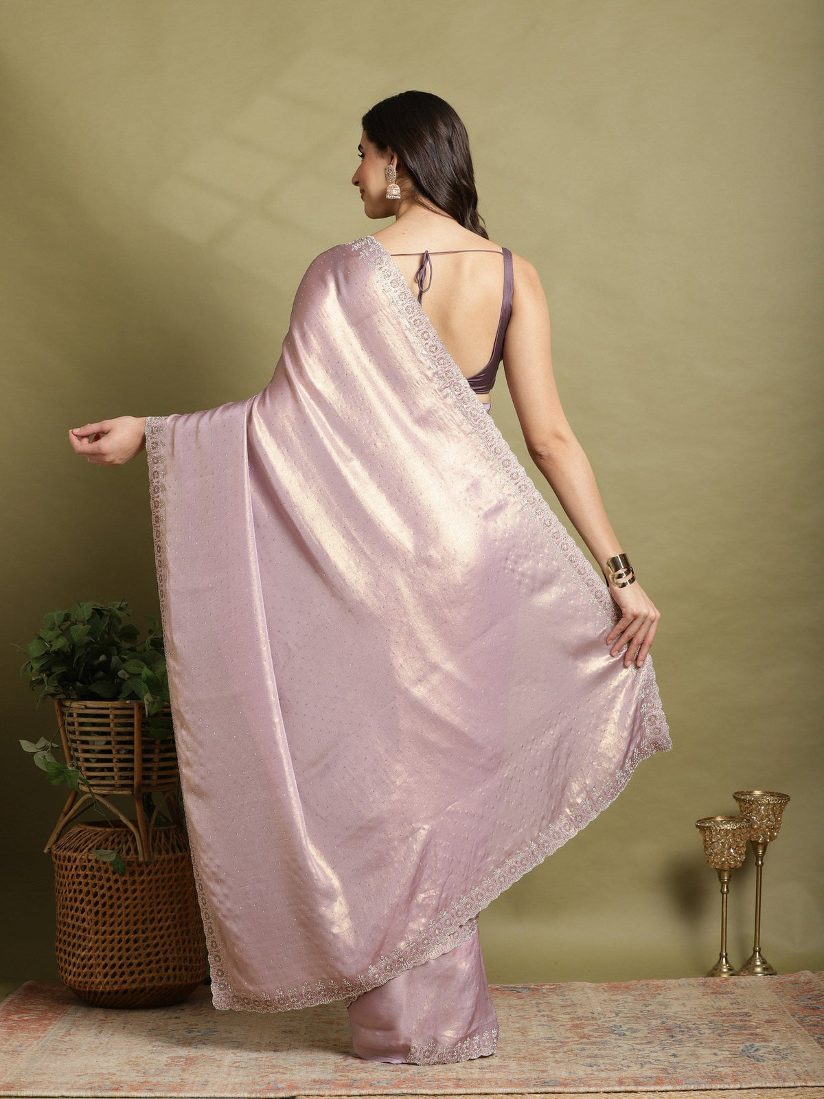 Lavender Embroidered Tissue Saree
