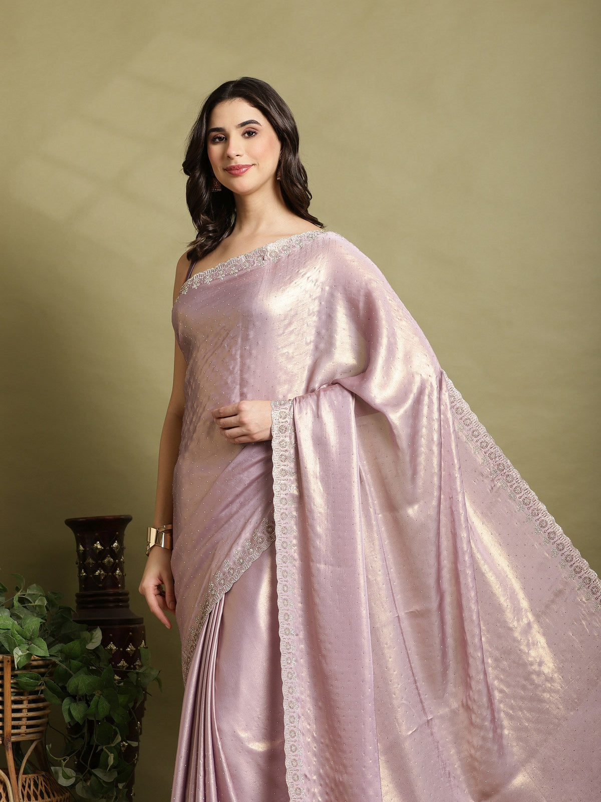 Lavender Embroidered Tissue Saree