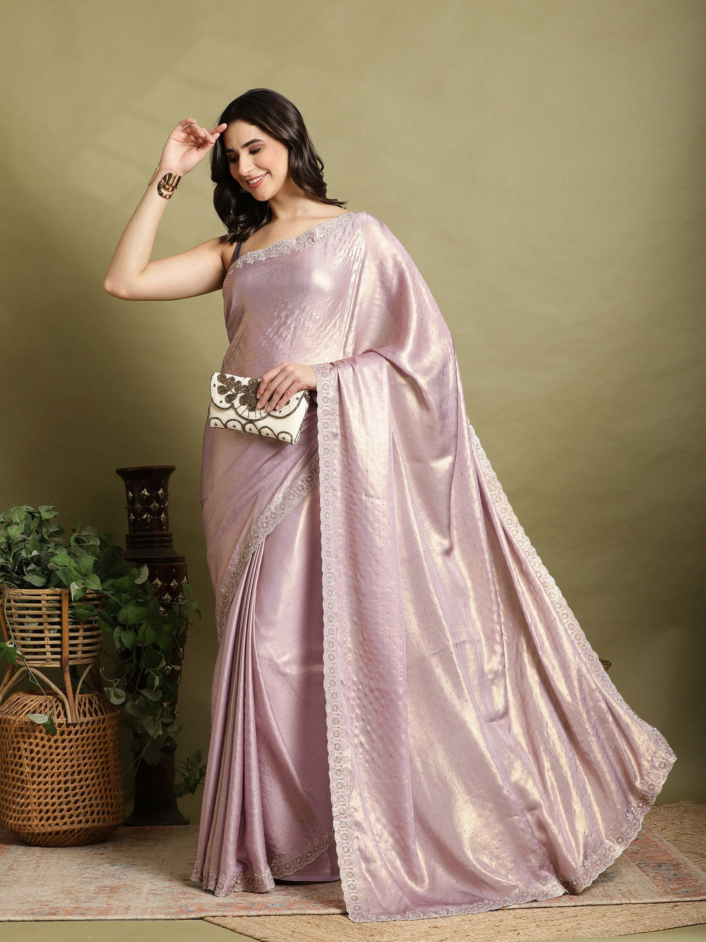 Lavender Embroidered Tissue Saree