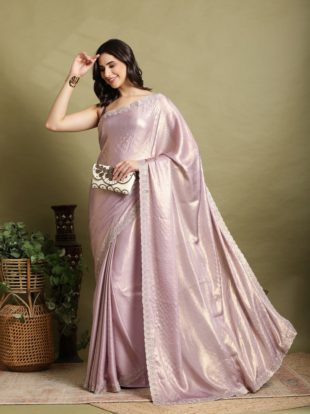 Lavender Embroidered Tissue Saree