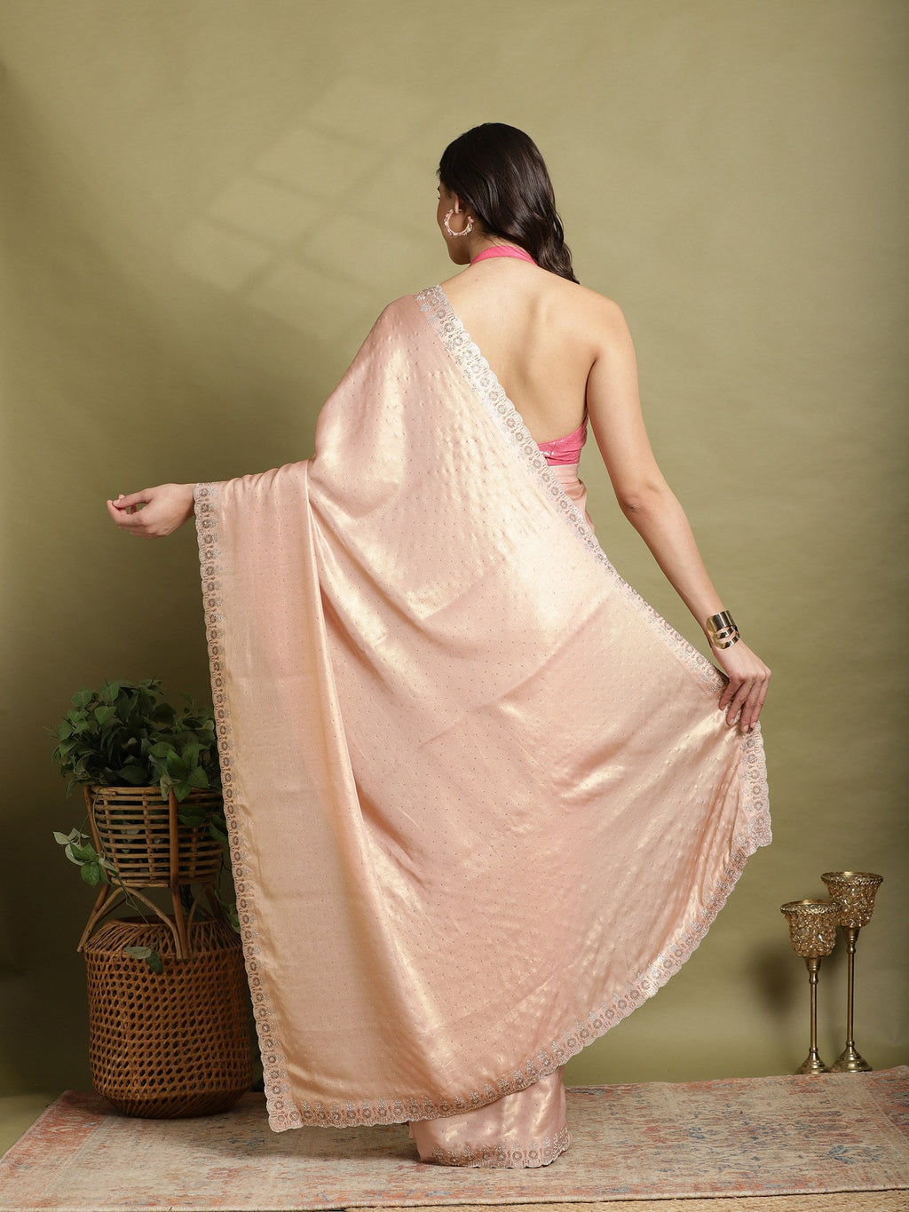 Peach Embroidered Tissue Saree