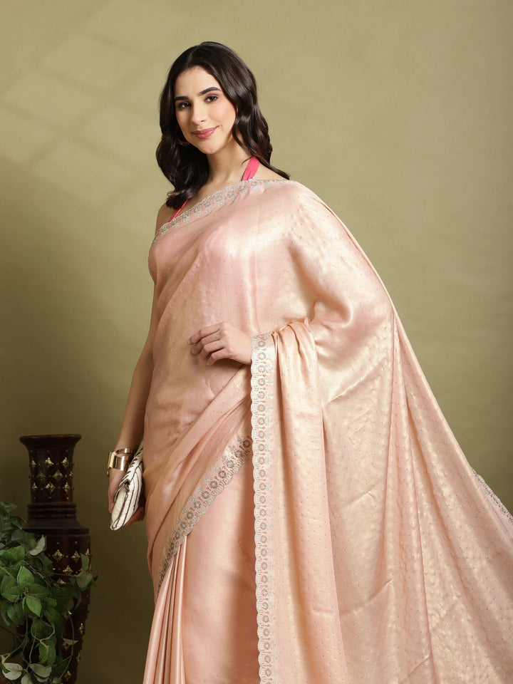 Peach Embroidered Tissue Saree