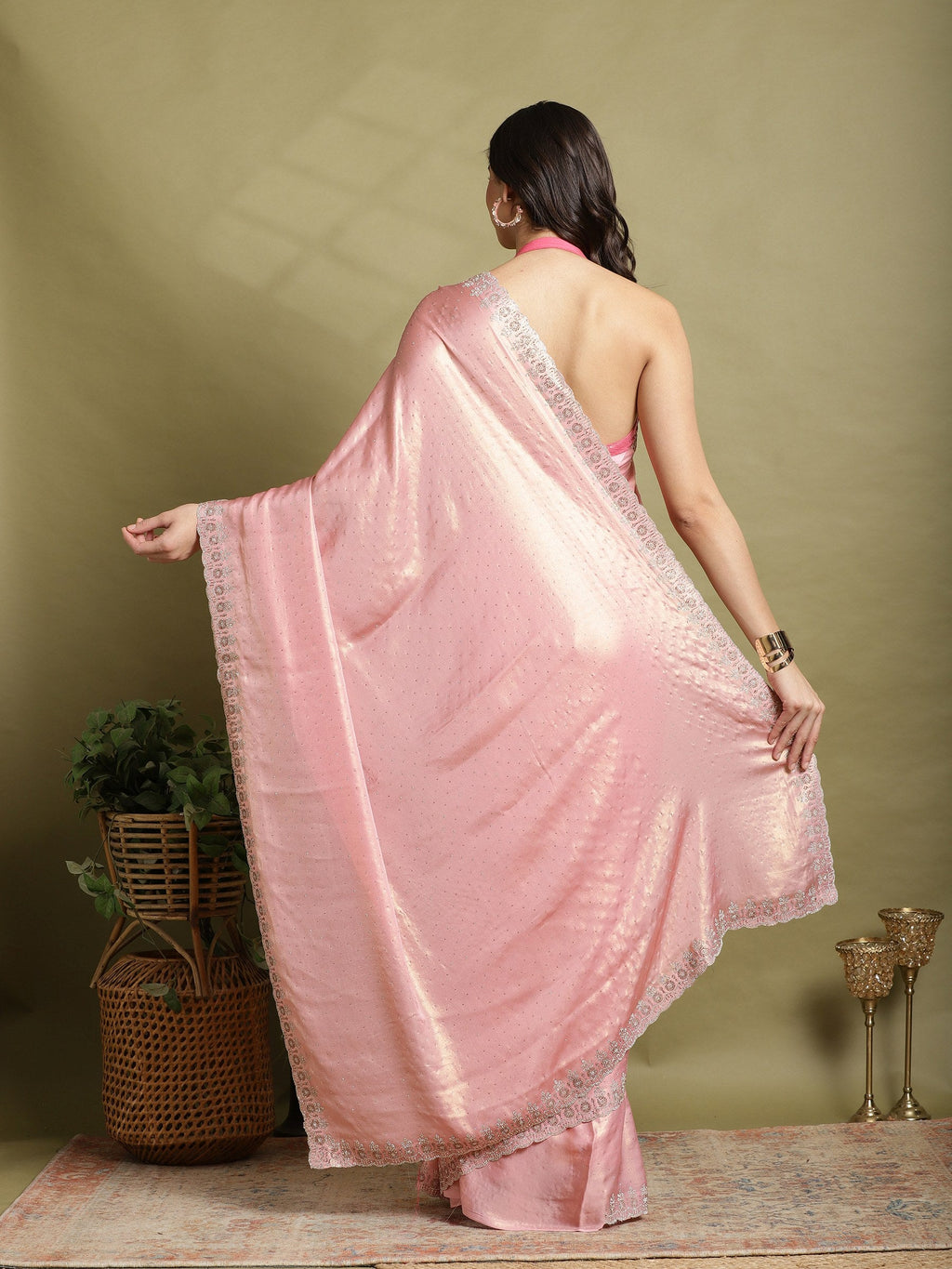 Pink Embroidered Tissue Saree