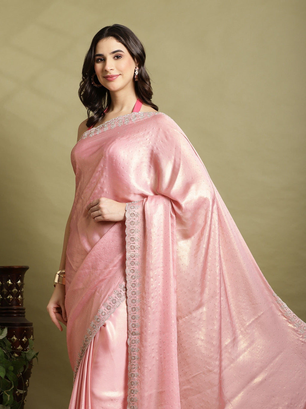 Pink Embroidered Tissue Saree