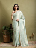 Sea Green Embroidered Tissue Saree