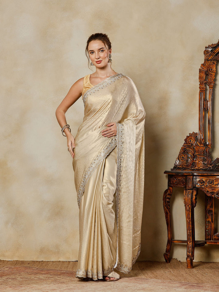 Beige Embroidered Tissue Saree