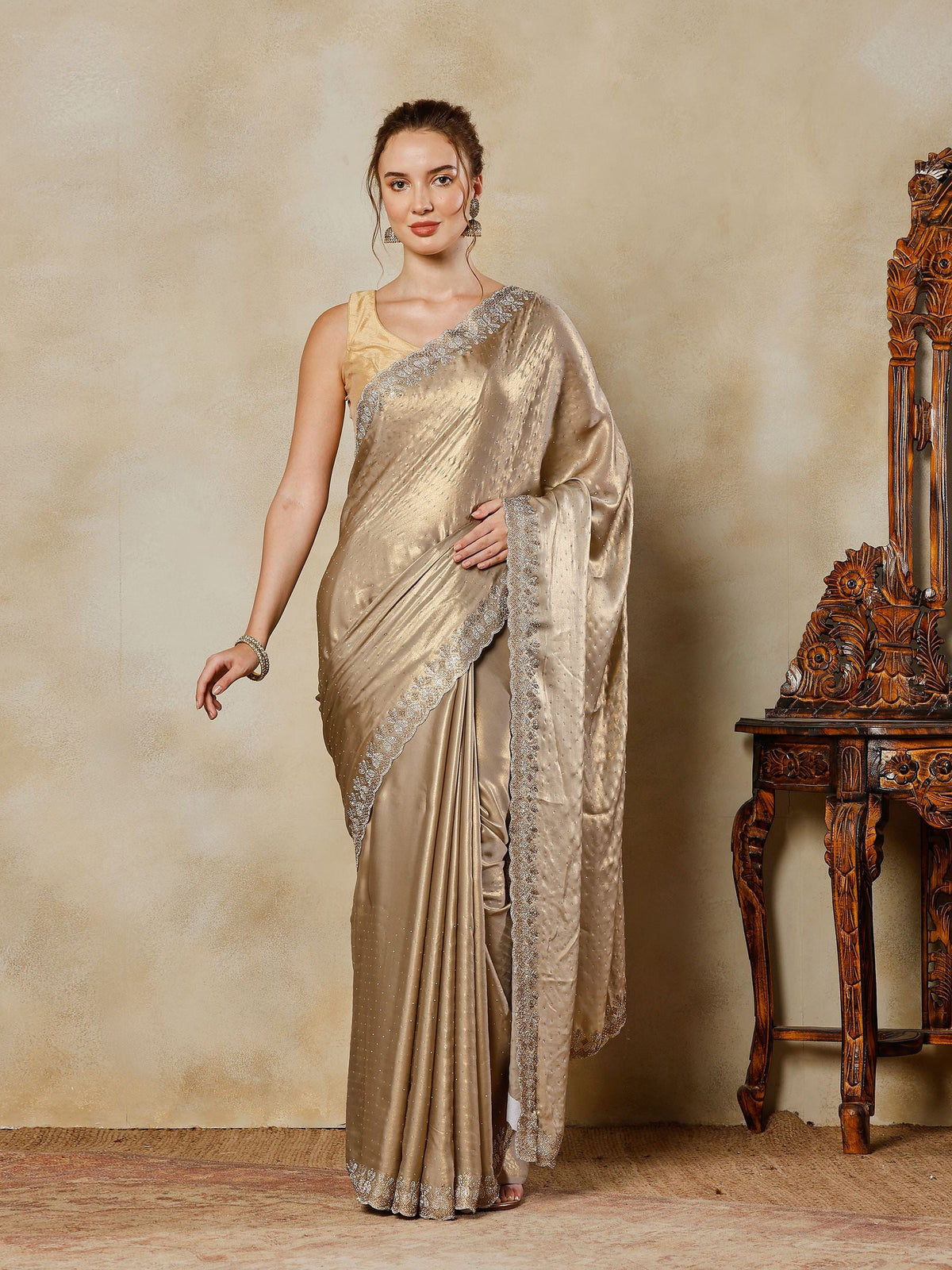 Grey Embroidered Tissue Saree