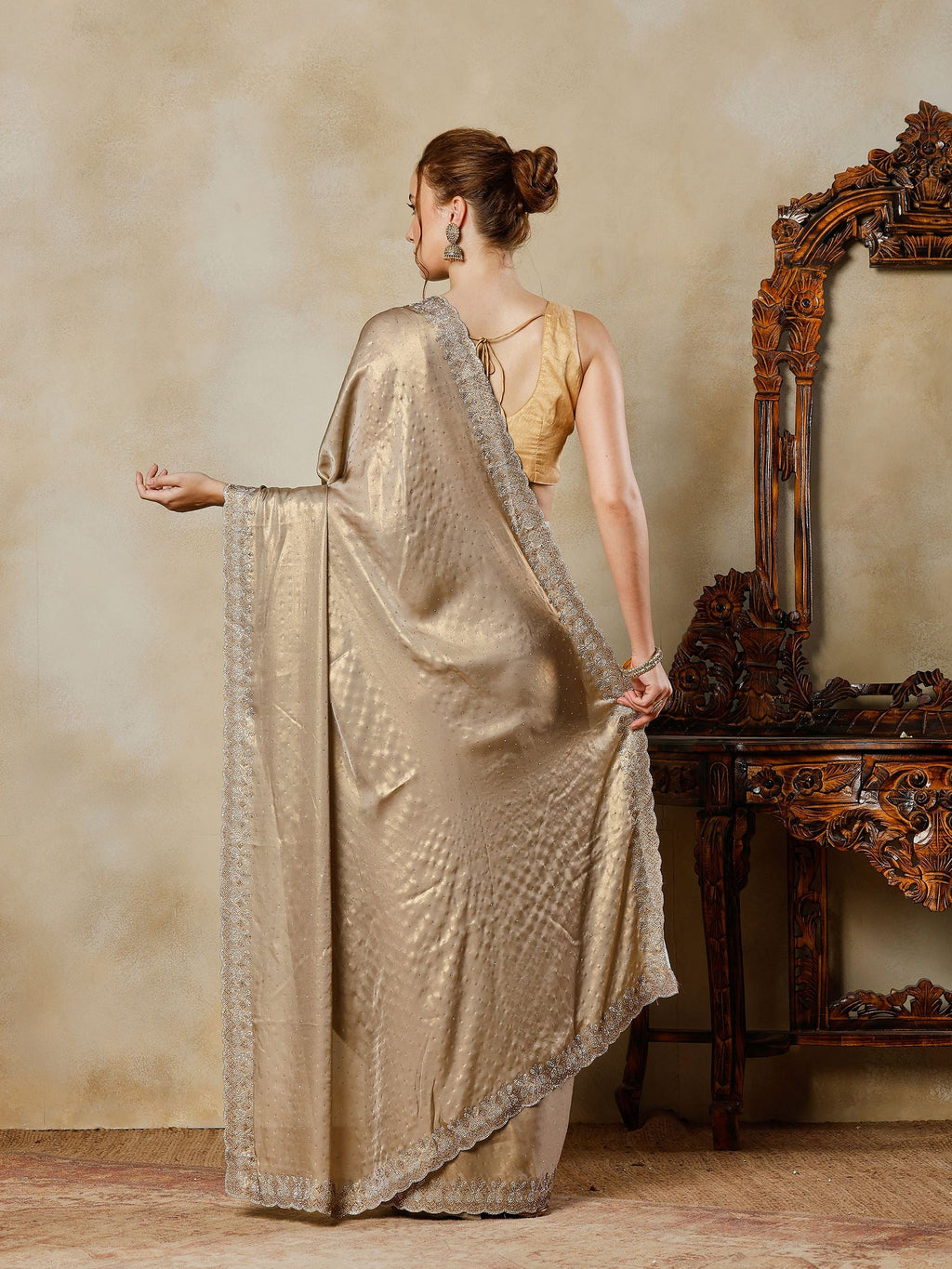 Grey Embroidered Tissue Saree