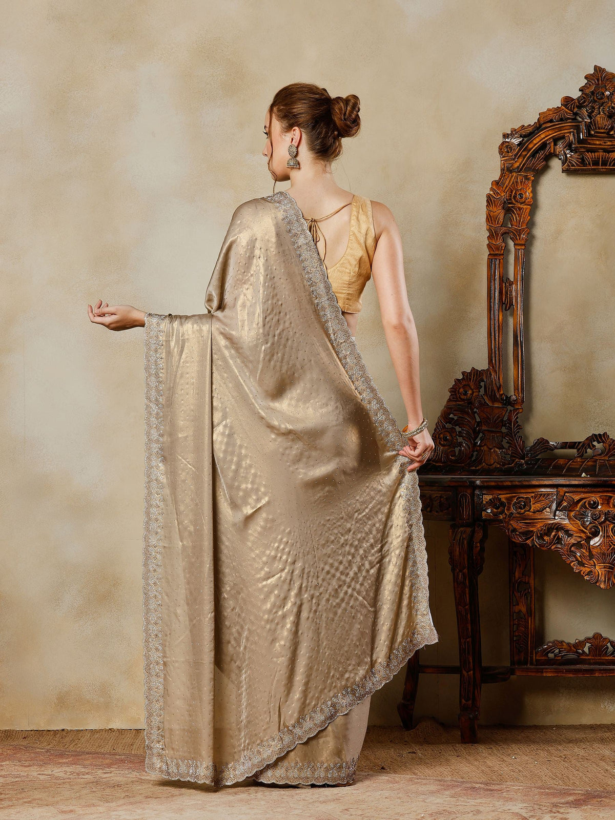 Grey Embroidered Tissue Saree