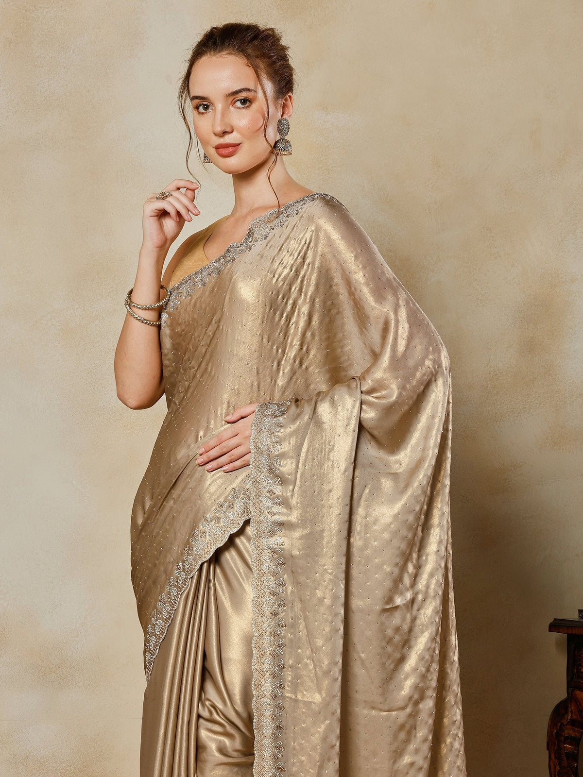 Grey Embroidered Tissue Saree