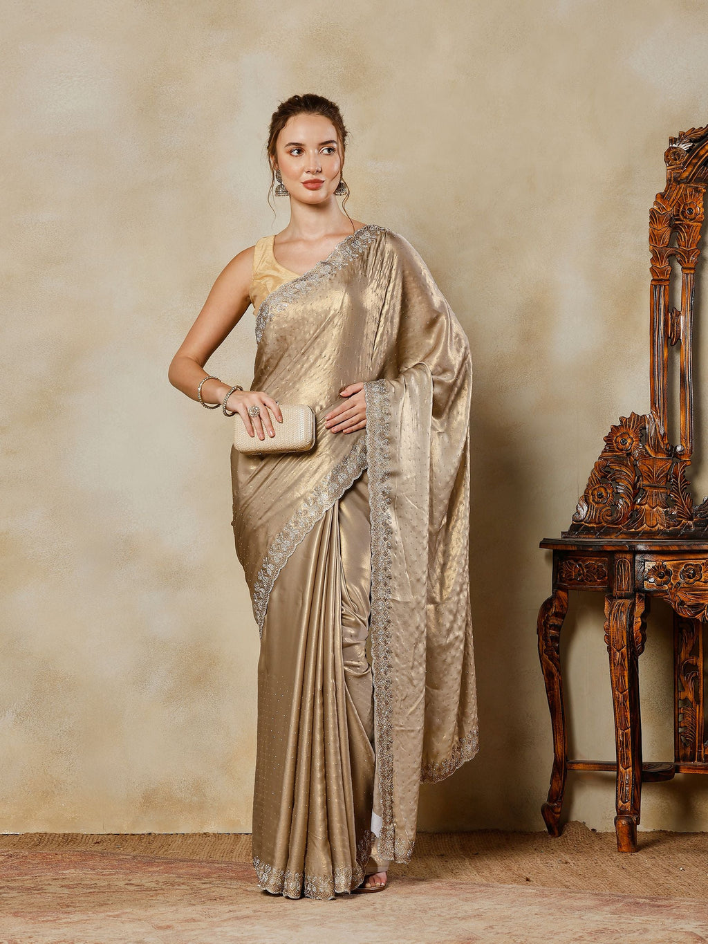 Grey Embroidered Tissue Saree