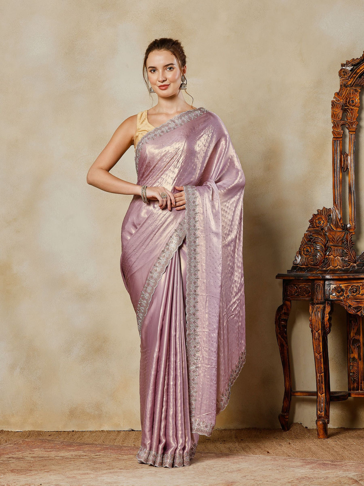 Lavender Embroidered Tissue Saree