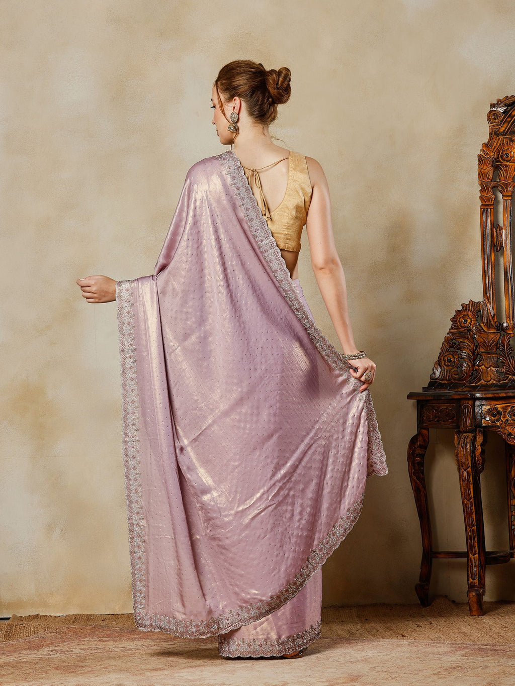 Lavender Embroidered Tissue Saree