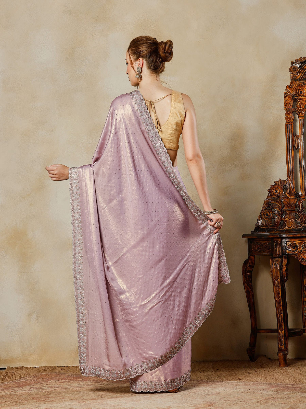 Lavender Embroidered Tissue Saree