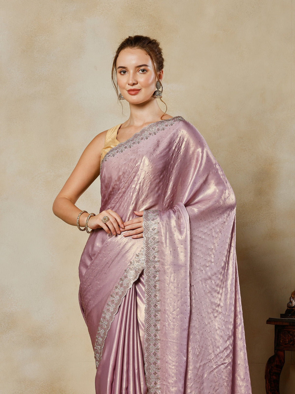 Lavender Embroidered Tissue Saree