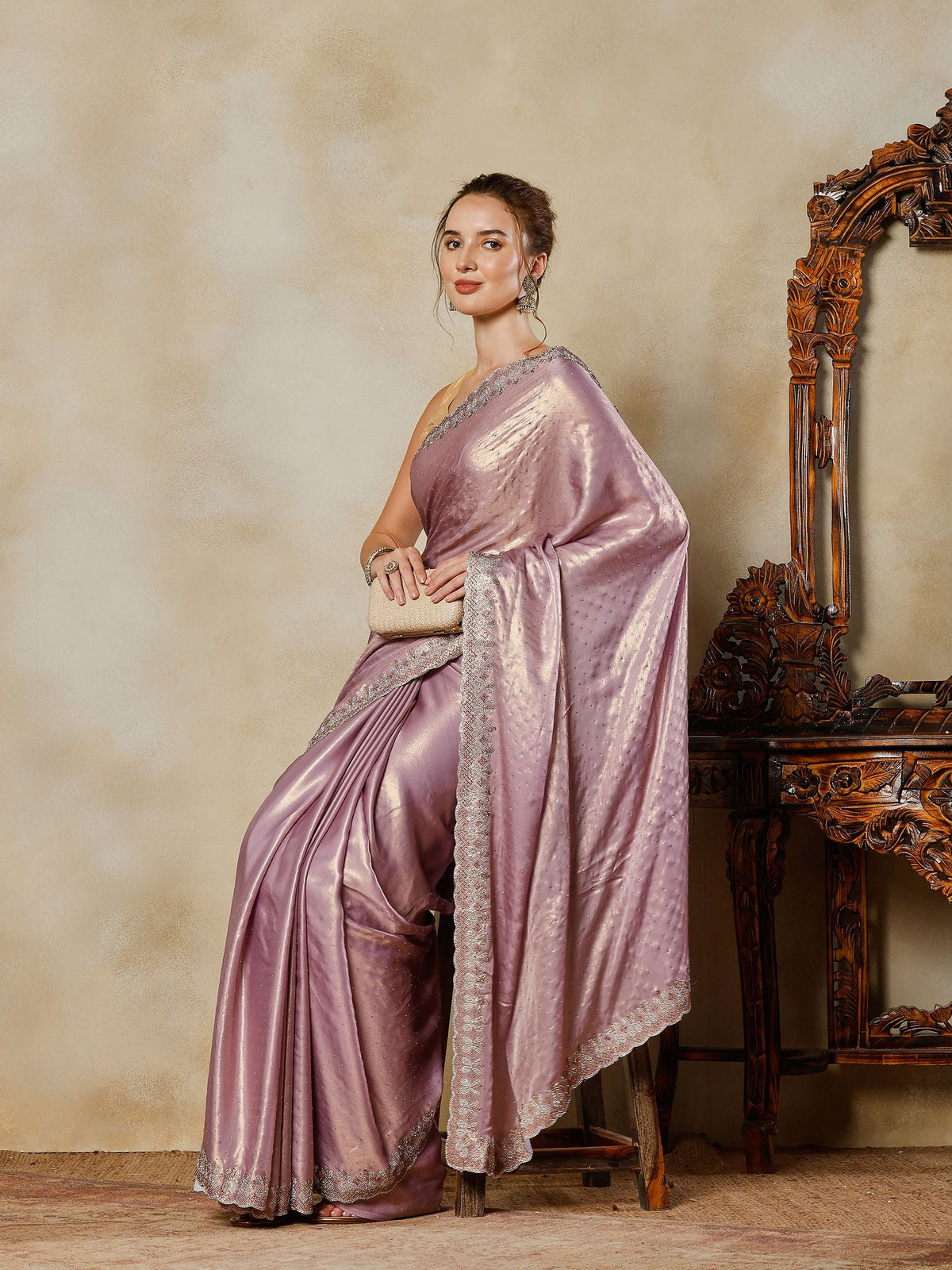 Lavender Embroidered Tissue Saree