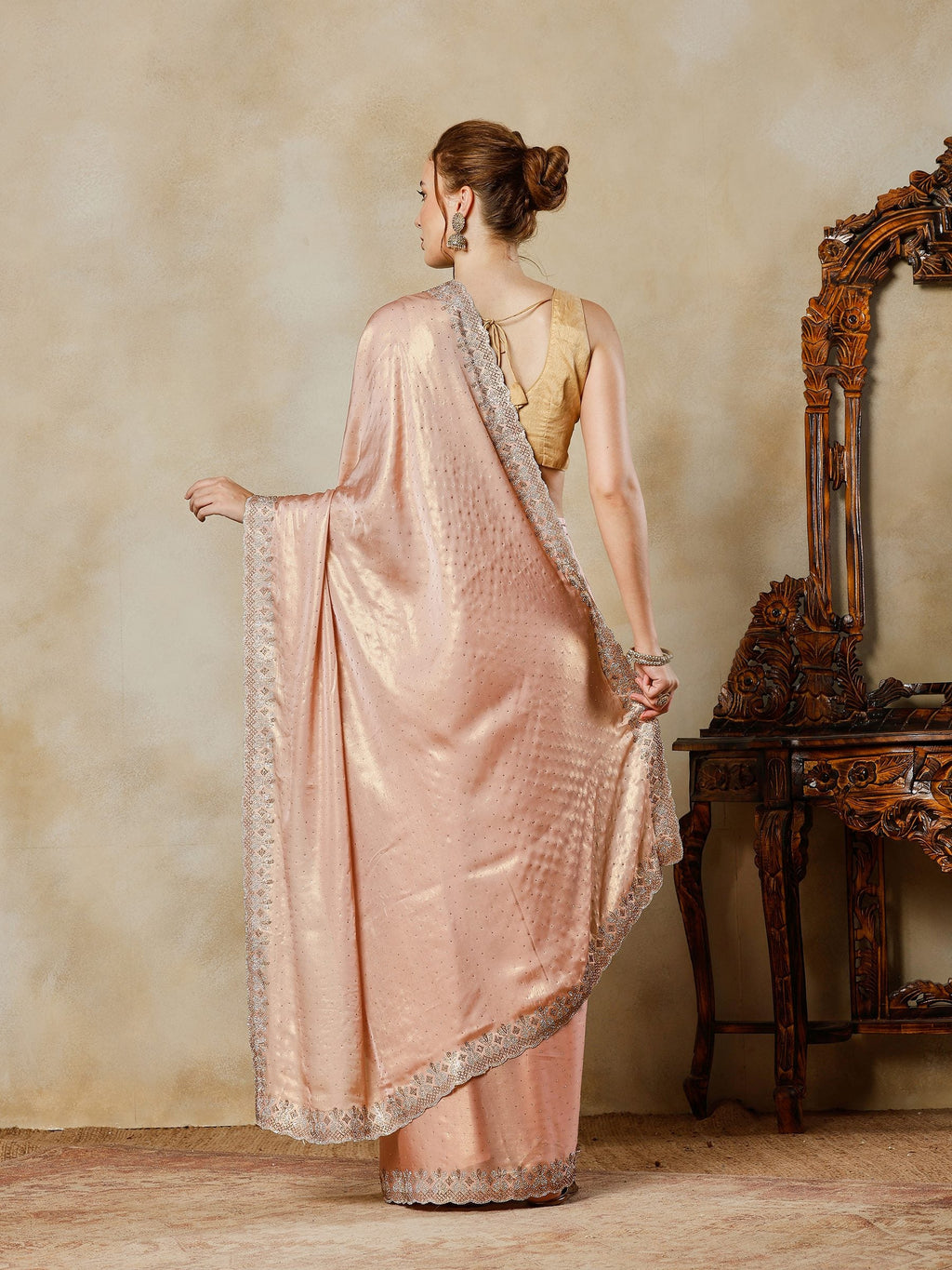 Peach Embroidered Tissue Saree