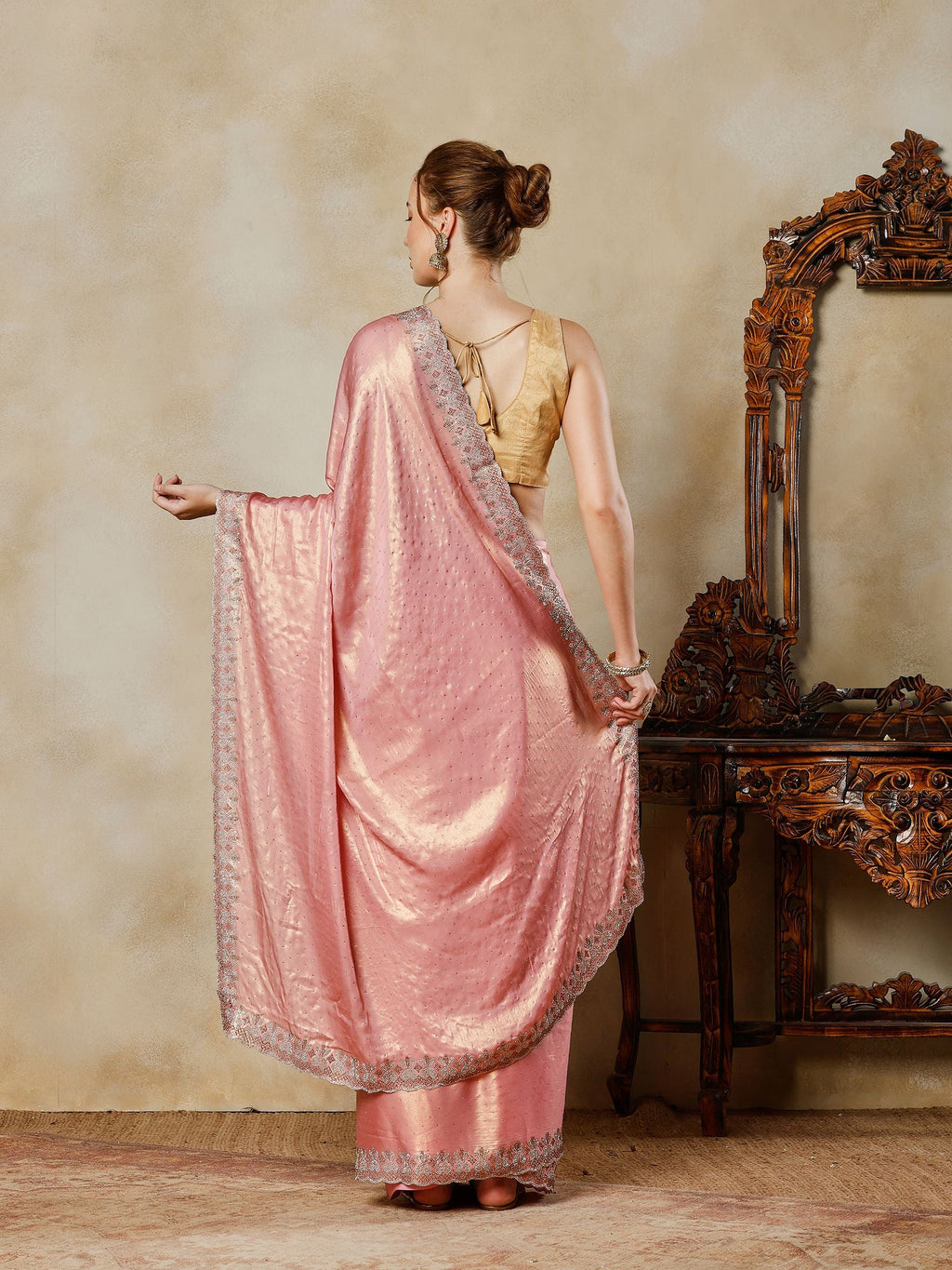Pink Embroidered Tissue Saree