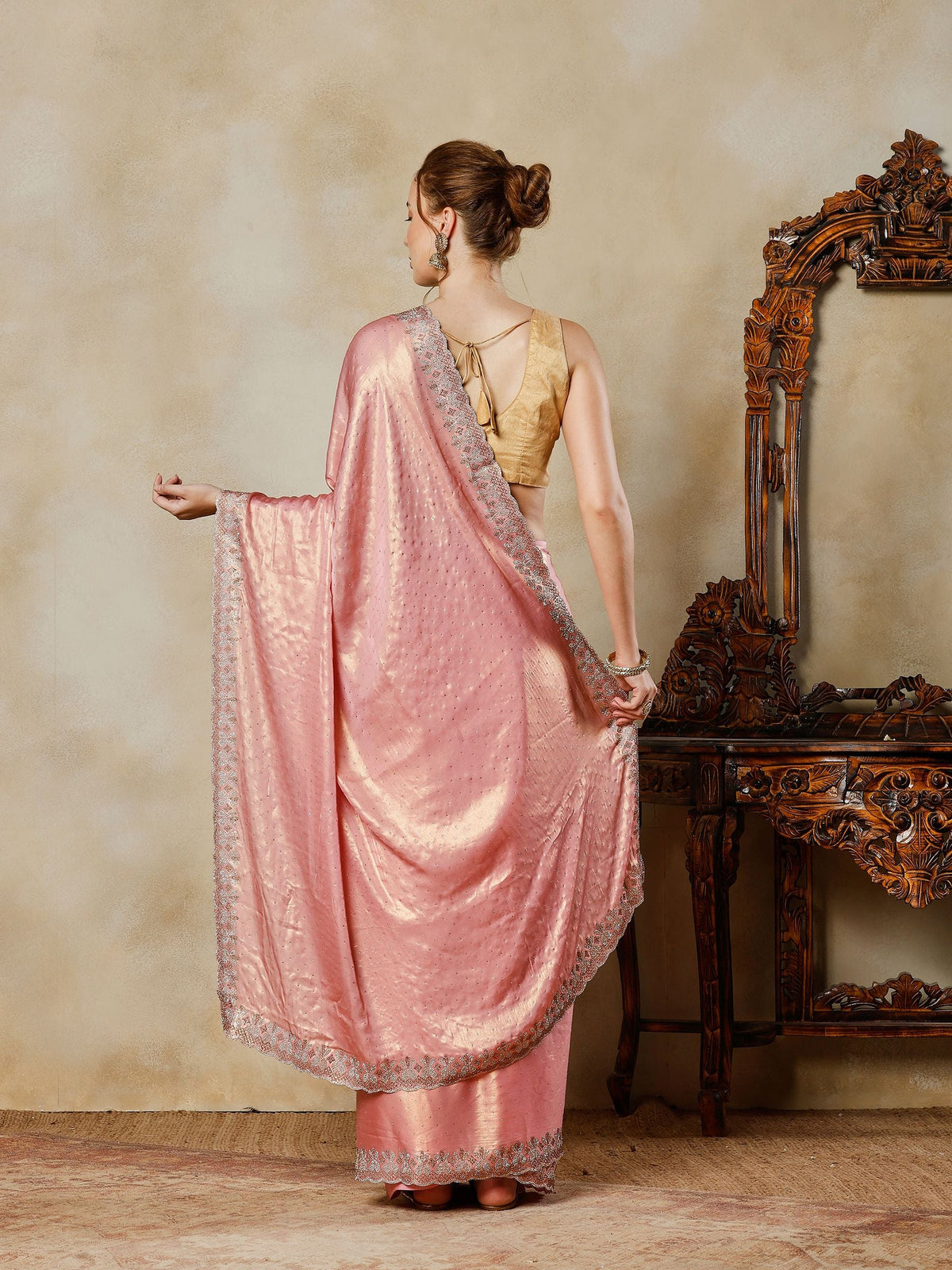 Pink Embroidered Tissue Saree