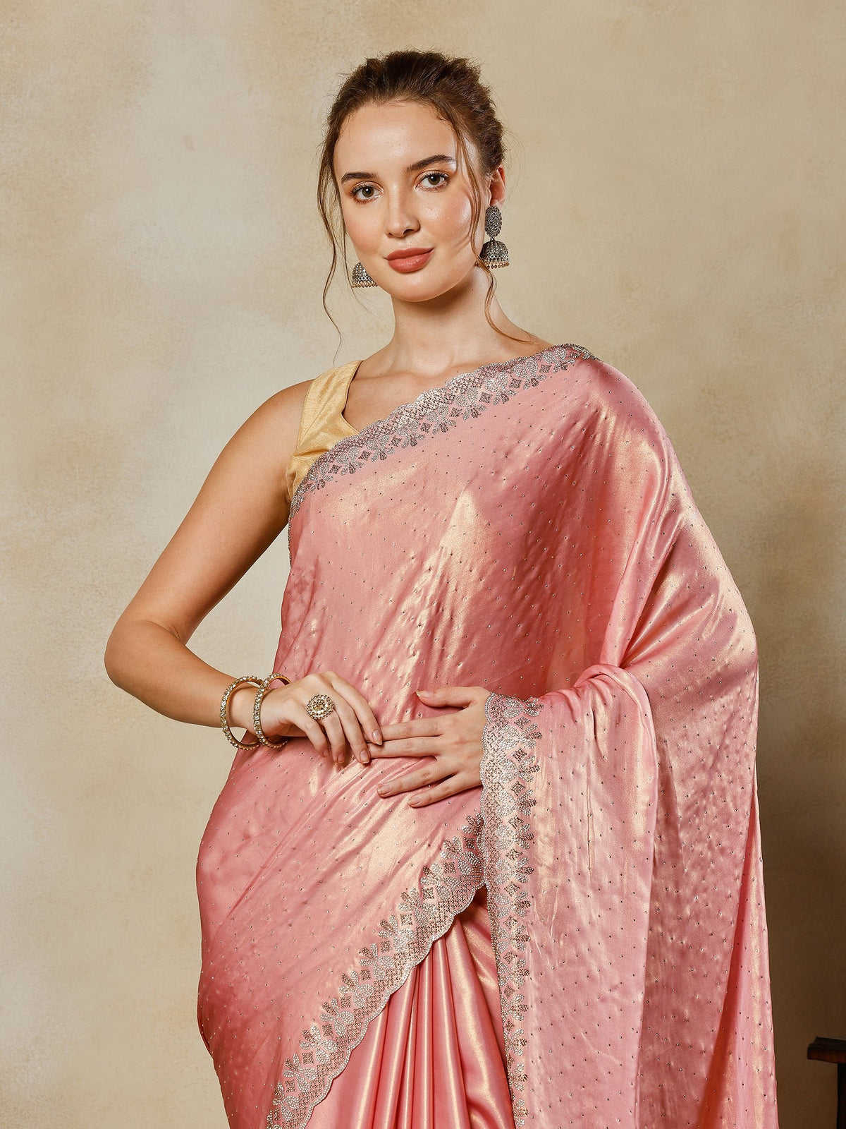 Pink Embroidered Tissue Saree