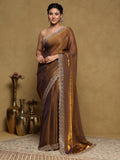 Brown Embroidered Tissue Saree