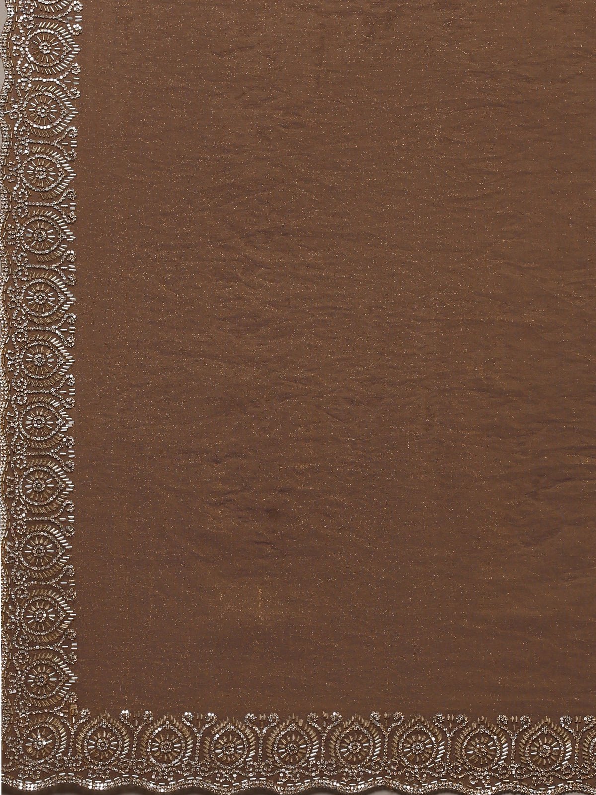 Brown Embroidered Tissue Saree