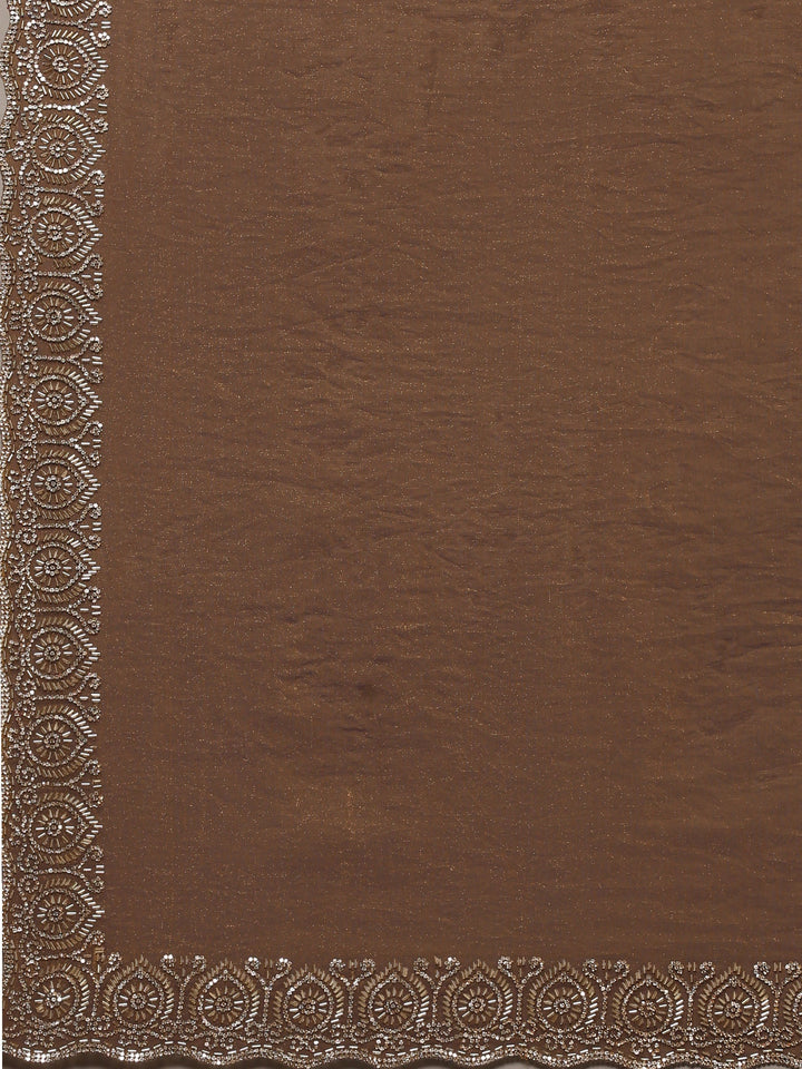 Brown Embroidered Tissue Saree