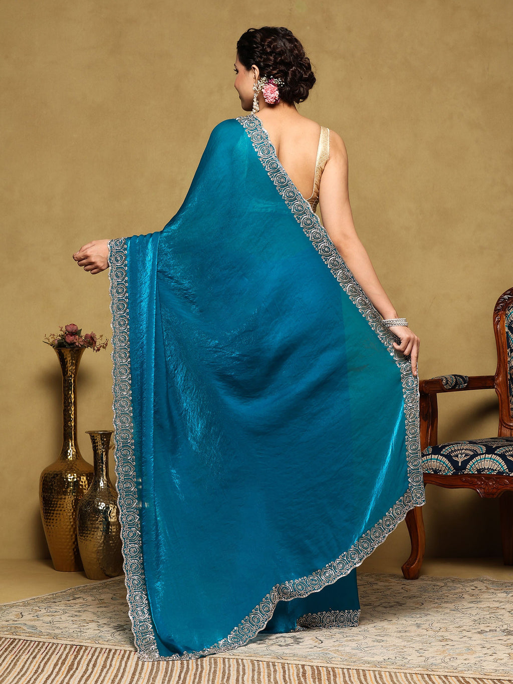 Firozee Embroidered Tissue Saree