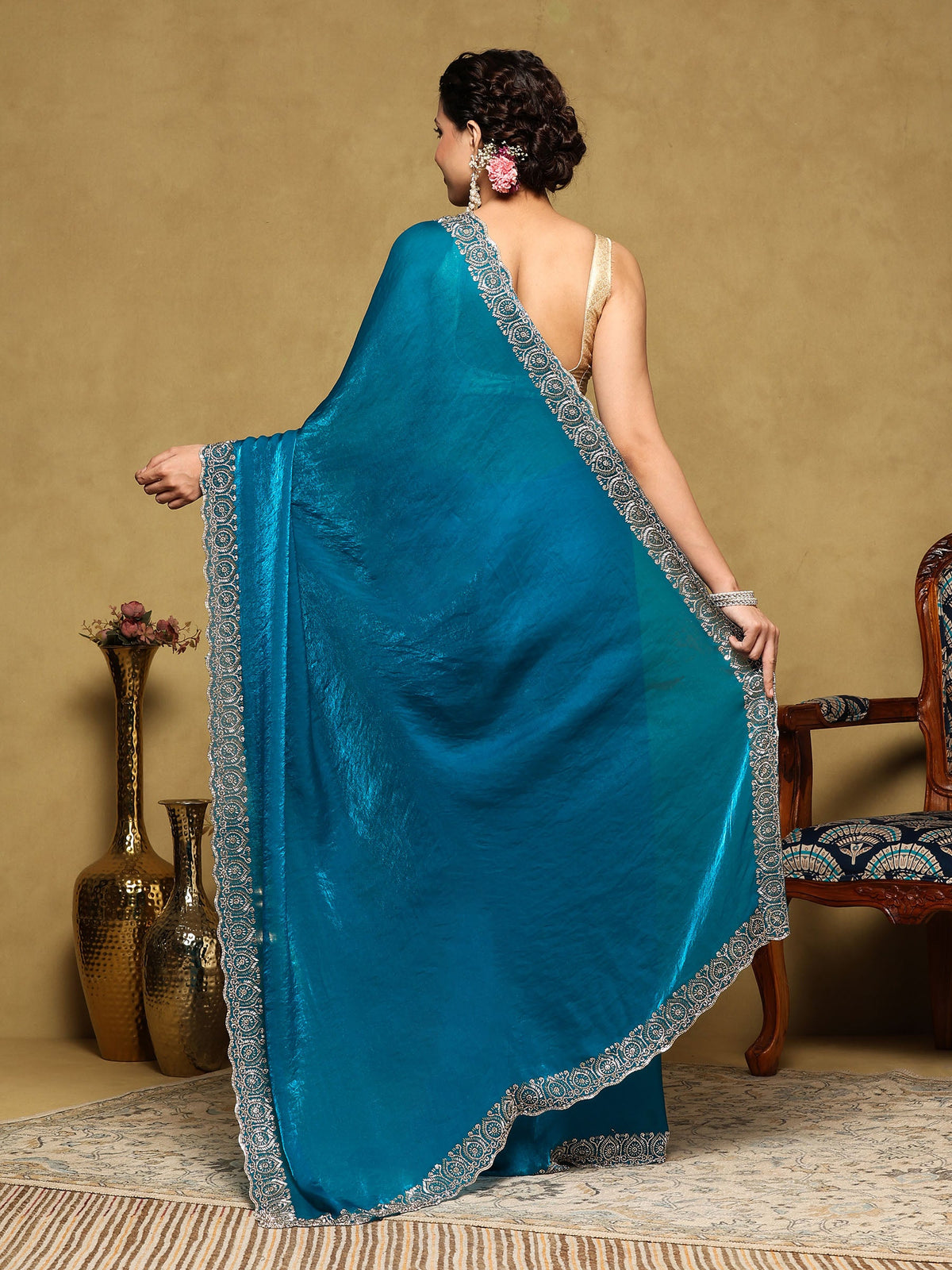Firozee Embroidered Tissue Saree